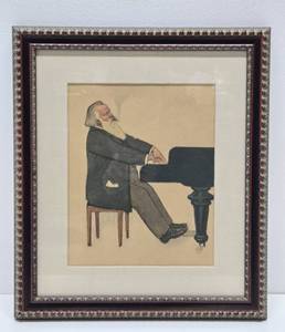 lot 182 image: Framed Vintage Print by Willy Von Beckerath - Johannes Brahms at the Piano