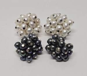lot 205 image: 2 Sets of Vintage Sterling Silver &amp Freshwater Pearl Cluster Earrings