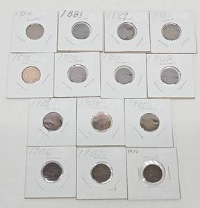 lot 216 image: Lot of 13 Different US Indian Head Pennies #1 from 1882-1908