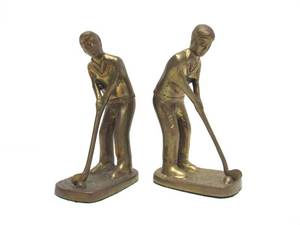 lot 149 image: Vintage Solid Brass Golfer Bookends