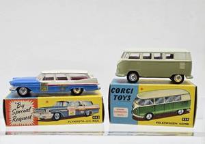 lot 276 image: 2 Excellent Condition Original 1960s CORGI Metal Cars wOriginal Boxes - VW Kombi &amp Plymouth US Mail Car