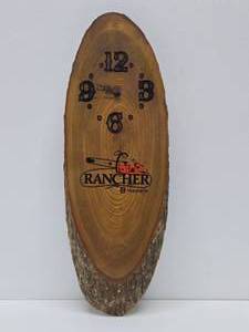 lot 370 image: Very Cool Large Natural Log Slab Wood Husqvarna Chainsaws Advertising Clock