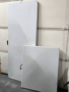 lot 366 image: (2) 6 White Plastic PDG Tables - One Folding