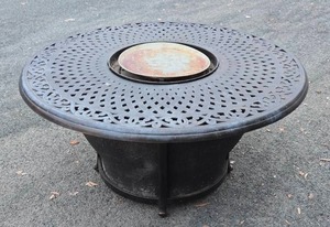 lot 390 image: Ornate Round Patio Glow Fire Pit Table