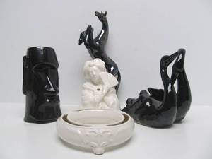 lot 256 image: Nice Group of Mid Century Black &amp White Art Pottery