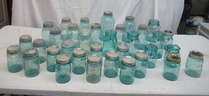 Vintage Lot of 34 Blue Canning Jars with Lids