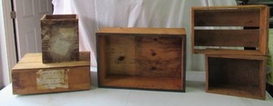 Lot of 5 Vintage Primitive Wood Boxes