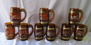 Lot of 9 Vintage 1960s Cowboy Western Themed Barrel Mugs. Siesta ware. Made in USA