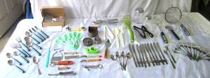Lot of various Vintage Kitchen Utensils, Silverware, Openers, some Stainless Steel and more