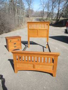 Wood Twin Size Bed Frame and Night Stand.Headboard Footboard  Mission Style