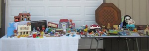 LG Lot of Vintage Toys Fisher Price, Steel vehicles, Disney Dalmation 101 in Box, Game Board, Ertl, Games, Ginny Carry Case & more