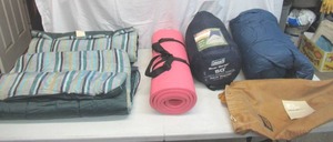 Lot of Camping Gear&nbsp 2 Sleeping bags wcovers, sleeping Matts, and Pillow. Eddie Bauer, Coleman, Field &amp Stream