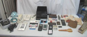 Lot of Vintage Items Office items- Staplers, Medical Items, Bank Bags, Analog phones, Caller ID, Small Fan