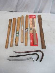 Lot of 7 Vintage Nail Hammer Handles & 3 Crowbars Pry Bars