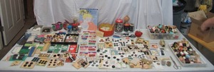 Lot of Sewing Notions Buttons, Beads, Sewing Scissors, Seam Rippers, Spools of Thread &amp more.