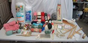 Lot of Sewing &amp Quilting Notions Batting, Knitting Needles &amp Yarn, Electric scissors, Pantograph, Steam roller and more