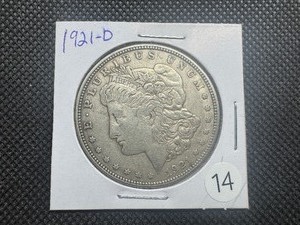 lot 14 image: 1921-D Morgan Silver Dollar