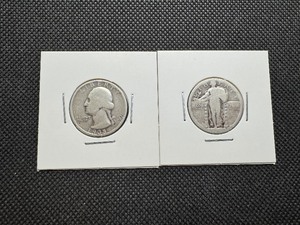 lot 93 image: Two Silver Quarters, Standing Liberty and Washington