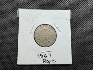 lot 96 image: 1867 Shield Nickle with Rays