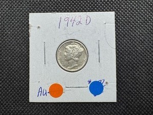 lot 81 image: 1942 D Mercury Dime Marked AU When Purchased