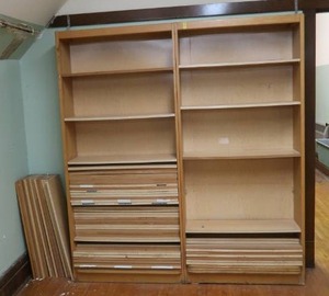 lot 19 image: 2 WOODEN BOOK SHELVES