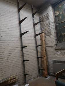 lot 70 image: 3 TALL METAL SHELVES WITH METAL LADDER