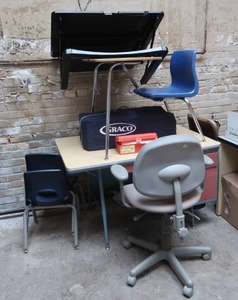 lot 97 image: 3 CHAIRS AND 3 DESKS