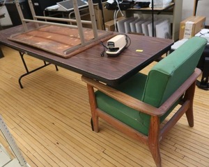 lot 115 image: 2 TABLES, 1 CHAIR, A COMMERCIAL STAPLER