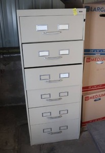 lot 119 image: LARGE WOODEN TABLE AND A FILING CABINET