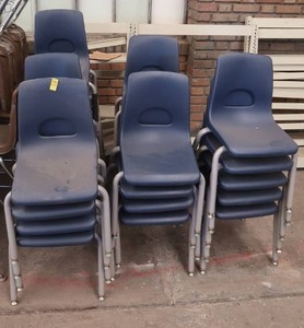 lot 132 image: 28 BLUE SCHOOL CHAIRS