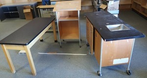 lot 176 image: ROLLING PODIUM AND 2 TABLES