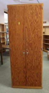 lot 199 image: TALL WOODEN CABINET