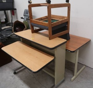 lot 181 image: 1 ADJUSTABLE TABLES,1 TABLE AND A ROLLING CHAIR
