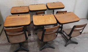 lot 186 image: 6 ANTIQUE DESKS WITH BUILT IN CHAIRS