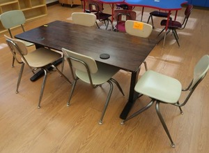 lot 305 image: MEDIA TABLE WITH 6 CHAIRS