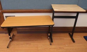 lot 312 image: DESKTOP TABLE AND A WOODEN TABLE