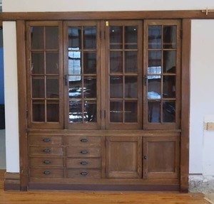 lot 343 image: ANTIQUE 4 GLASS CABINET DOORS PLUS DRAWERS