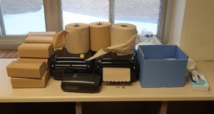 lot 367 image: 2 PAPER TOWEL DISPENSERS WITH EXTRA PAPER TOWELS