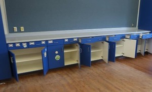 lot 455 image: LONG COUNTER TOP WITH CABINETS AND DRAWERS