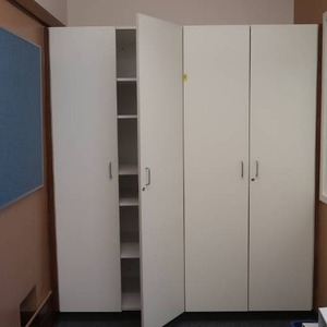 lot 513 image: TALL WHITE WOOD DOUBLE CABINET