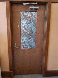 lot 520 image: WOODEN DOOR WITH BULLET PROOF GLASS