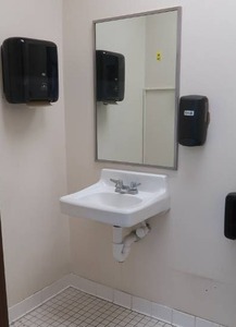 lot 525 image: SINK, CRANE PLUMBING TOILET, MIRROR, DISPENSERS