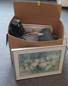 lot 529 image: BOX OF KEY BOARDS,SMALL WOOD CHEST, MOUSES, RANDOM ASSORTMENT OF CORDS