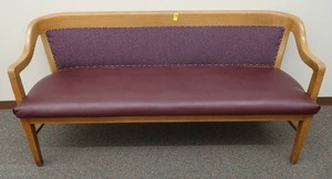 lot 548 image: VINTAGE WOODEN COUCH WITH PURPLE LEATHER CUSHIONS