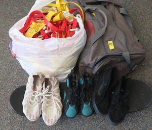 lot 569 image: SKATE BOARD, SHOES, AND FLAGS FOR FLAGTAG