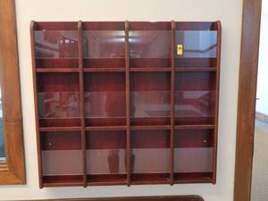 lot 606 image: WOODEN WALL FILE SHELF PLASTIC