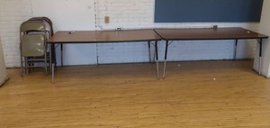 lot 657 image: 2 TABLES WITH 6 FOLDING CHAIRS