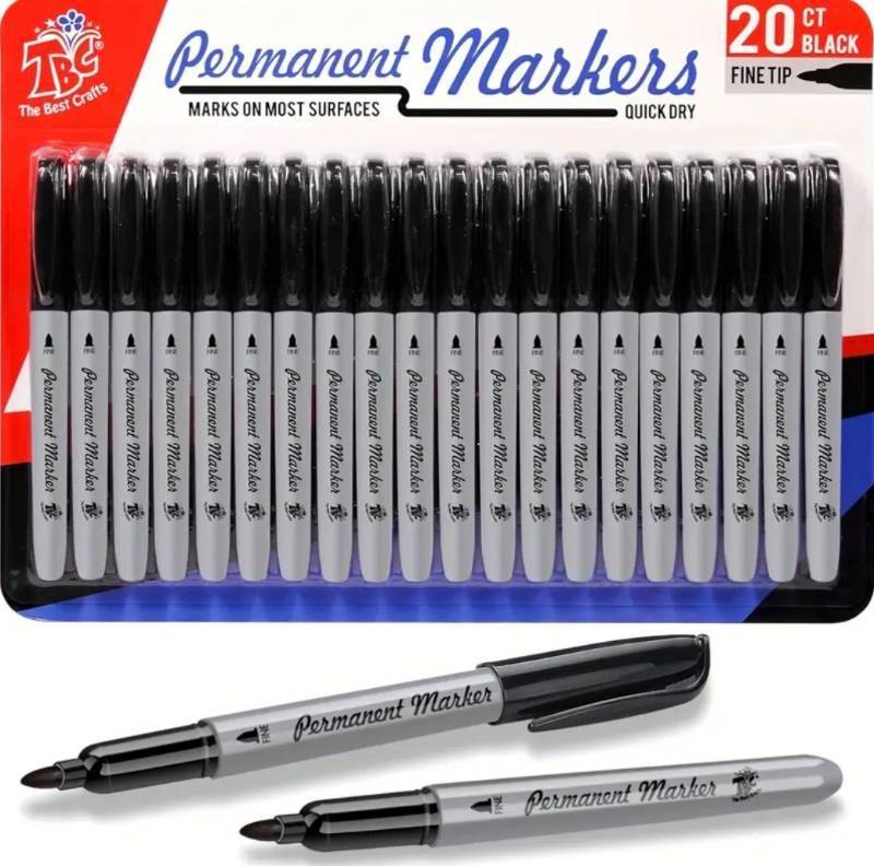 lot 17G image: 20 Pack of Permanent Black Markers - Brand New