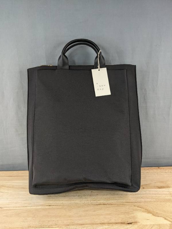 lot 606 image: A New Day Backpack Black Faux Leather, Gold Tone Hardware - Brand New