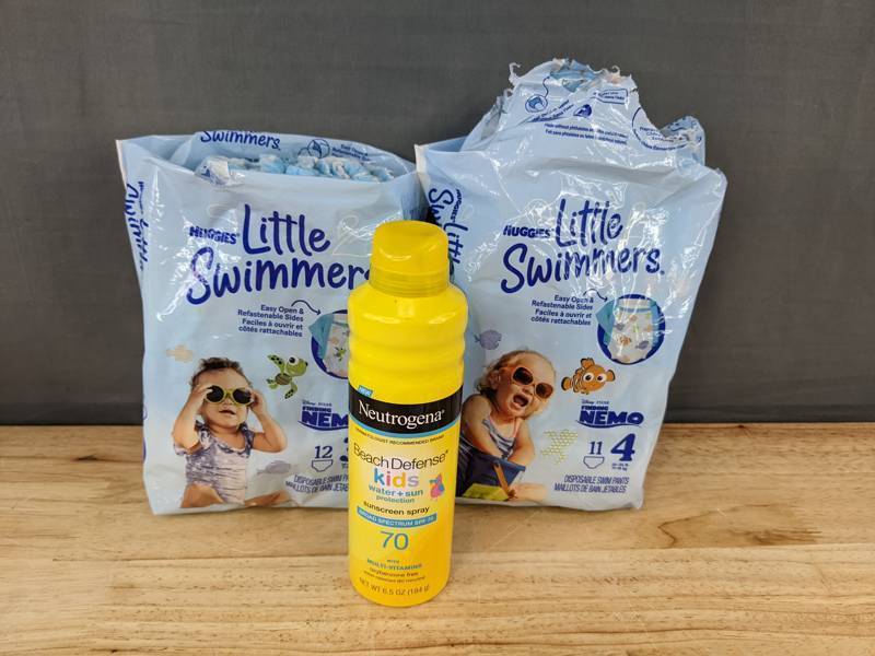 lot 106 image: Huggies Little Swimmers Size 3 and 4 & Neutrogena Kids Beach Defense Sunscreen Spray - Brand New